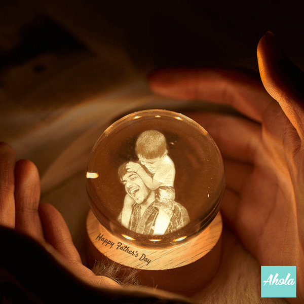 【Photograph】Crystal Ball with Laser Engraved Wooden Light 照片水晶球刻字小燈盒