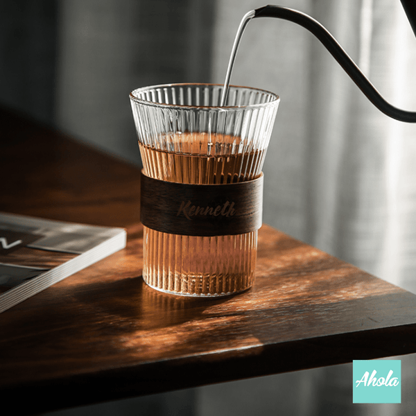 【Jones】Personalizable Glass With Wooden Sleeve 刻字防燙木杯環玻璃杯