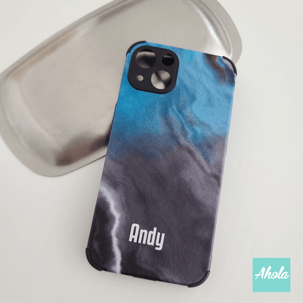 【Blue Liquid Marble】 Soft PU phone case 自定名字液體大理石紋電話軟殼