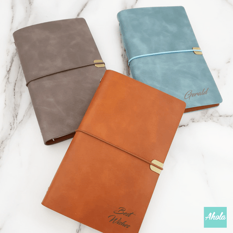 【Ecrire】Leather Journal Notebook with Elastic Closure 自訂名字彷皮活頁筆記簿
