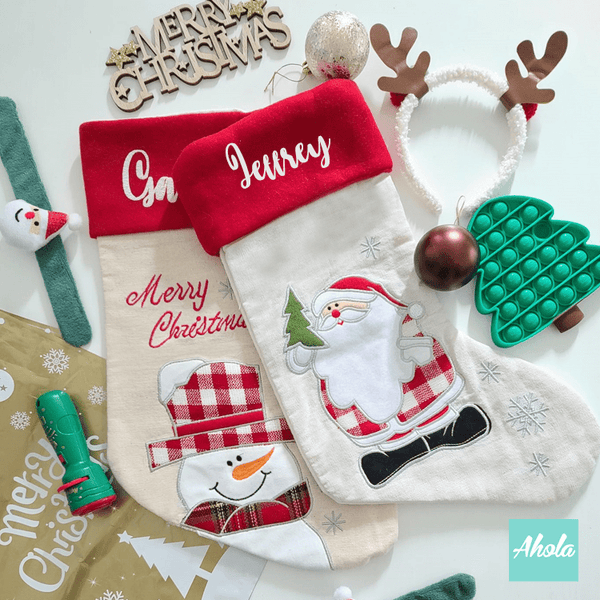 【Santa Snowman】Personalised Christmas Stocking with Accessories Set 印名可愛聖誕襪玩具飾品套裝