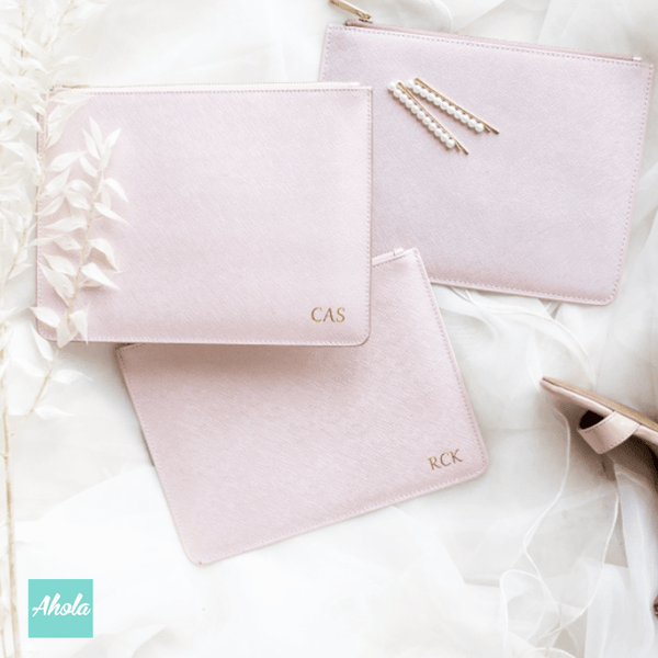 【Kara】Saffiano Leather Pouch 燙金壓字真皮小袋