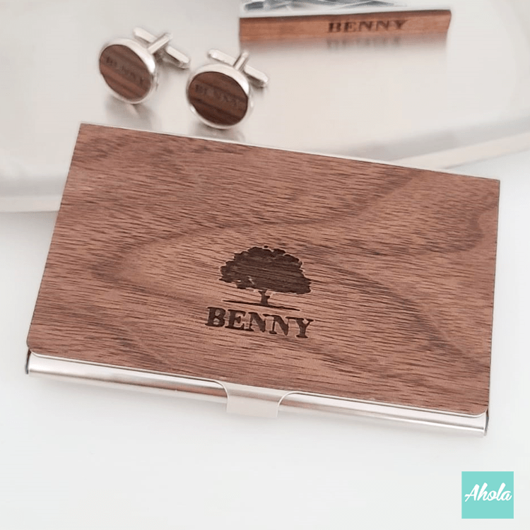 MS007 Engraved Wood Business Card Case 胡桃木刻名卡片盒