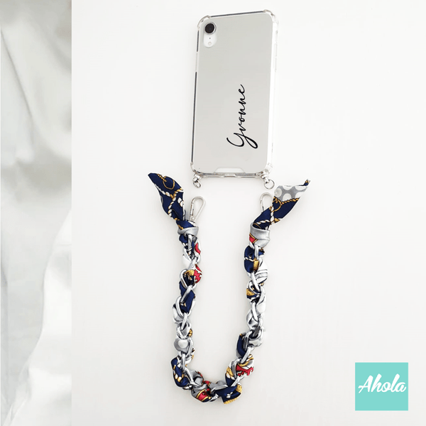 【Nautical】Mirror Silk Scarf Lanyard iPhone Case 絲巾掛繩自訂名字鏡面電話殼