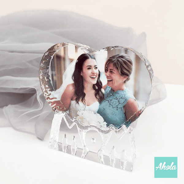 【MOM】Heart Shaped Crystal Glass Customized Photo Frame 心形水晶玻璃相框