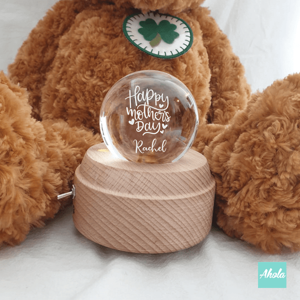【Happy Mother's Day】Laser Engraved Crystal Ball and Wood Music Box 刻字水晶球音樂盒 - Ahola