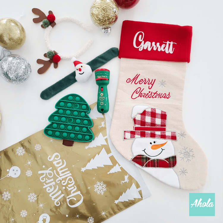 【Santa Snowman】Personalised Christmas Stocking with Accessories Set 印名可愛聖誕襪玩具飾品套裝