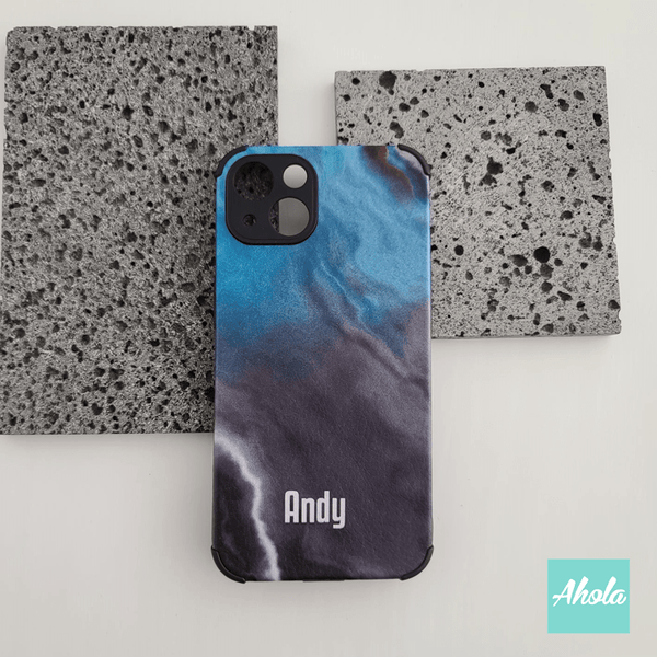 【Blue Liquid Marble】 Soft PU phone case 自定名字液體大理石紋電話軟殼