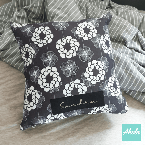 【Lottie Floral Grey】Cushion 灰花圖案咕𠱸套 (**送咕𠱸芯)