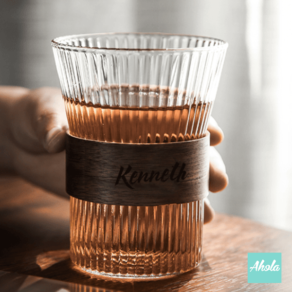 【Jones】Personalizable Glass With Wooden Sleeve 刻字防燙木杯環玻璃杯