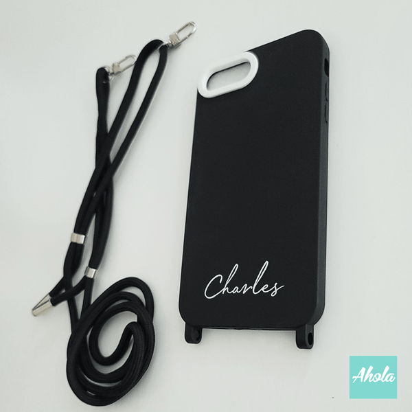 【Culor】Crossbody Adjustable Lanyard Black Silicone Phone Case 掛頸黑色電話軟殼