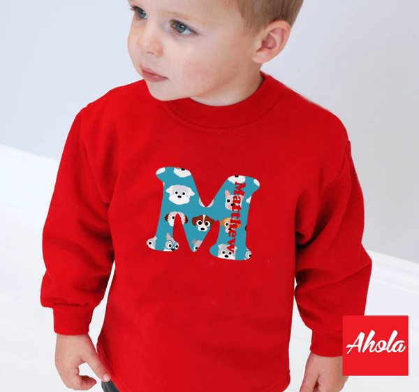 【Cutie dog】 Crew Neck Sweatshirt 植絨燙畫系列 - Ahola