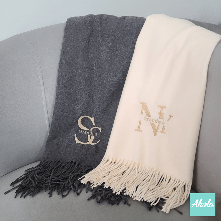 【Asos】Embroidery name/phrase Cashmere silk scarf 繡英文字母/ 字句蚕絲羊絨圍巾