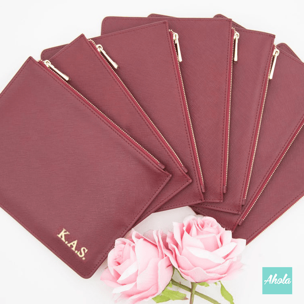 【Kara】Saffiano Leather Pouch 燙金壓字真皮小袋