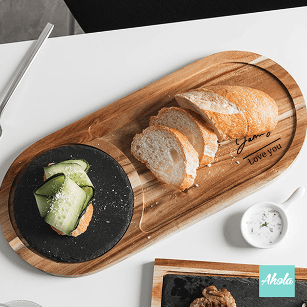 【Chef De Cuisine】Oval Shaped Natural Wooden Board with Slate Stone 天然木板與石板