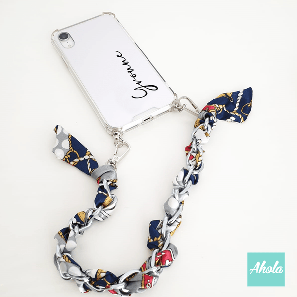 【Nautical】Mirror Silk Scarf Lanyard iPhone Case 絲巾掛繩自訂名字鏡面電話殼