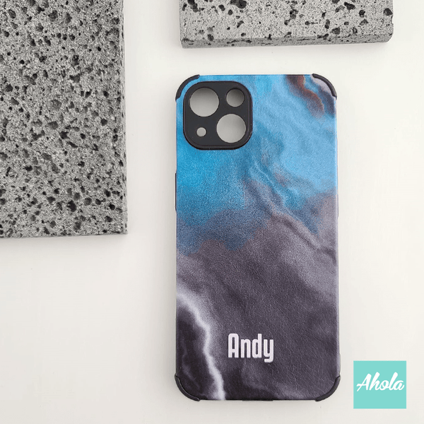 【Blue Liquid Marble】 Soft PU phone case 自定名字液體大理石紋電話軟殼