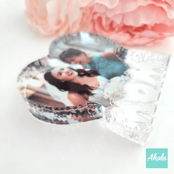 【MOM】Heart Shaped Crystal Glass Customized Photo Frame 心形水晶玻璃相框