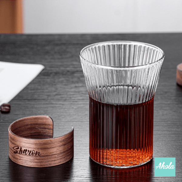 【Jones】Personalizable Glass With Wooden Sleeve 刻字防燙木杯環玻璃杯