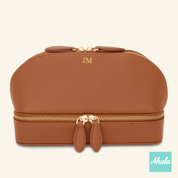 【Maison】Genuine Leather Dual Travel Organizer 燙金壓字真皮旅行化妝/飾品盒