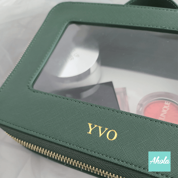 【Caly】Saffiano Leather Makeup Case 燙金壓字真皮化妝盒