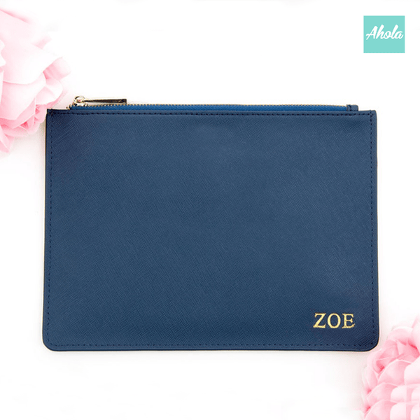 【Kara】Saffiano Leather Pouch 燙金壓字真皮小袋