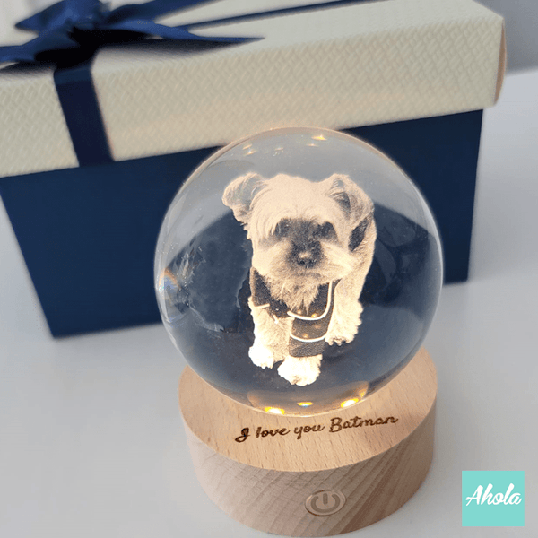 【Photograph】Crystal Ball with Laser Engraved Wooden Light 照片水晶球刻字小燈盒 💕最遲5月3號落order💝8-9/5完成寄出