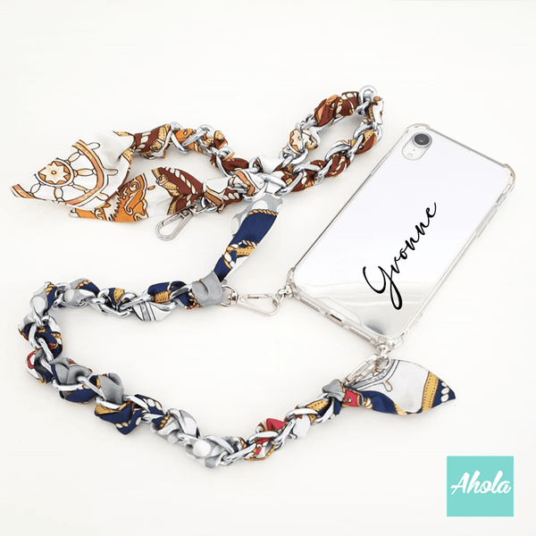 【Nautical】Mirror Silk Scarf Lanyard iPhone Case 絲巾掛繩自訂名字鏡面電話殼