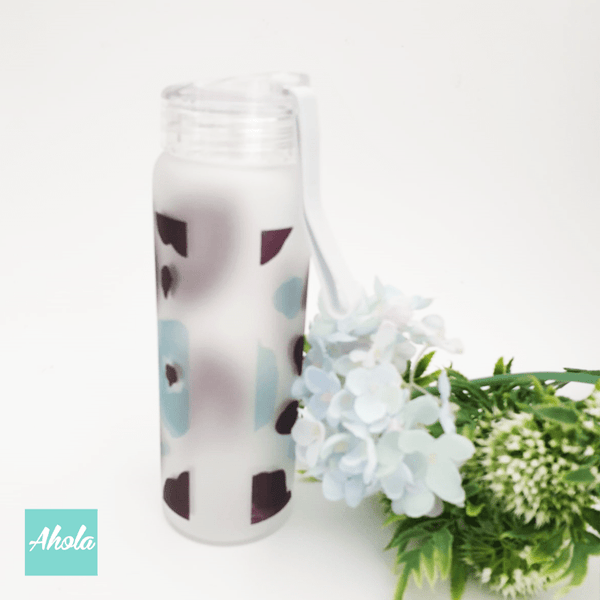 【Blue Poppy Flower】 Frosted glass water bottle 藍罌粟花磨砂玻璃水樽 - Ahola