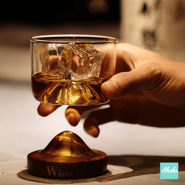 【Yamagata】Whiskey Glass Cup with Wooden Base 玻璃酒杯連木托