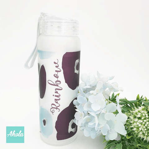 【Blue Poppy Flower】 Frosted glass water bottle 藍罌粟花磨砂玻璃水樽 - Ahola