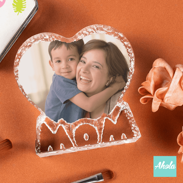 【MOM】Heart Shaped Crystal Glass Customized Photo Frame 心形水晶玻璃相框