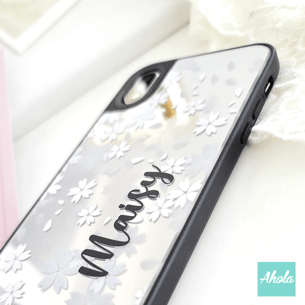 【White Cherry Blossom】Protective Mirror Phone Case 全包邊白櫻花鏡面名字電話殼