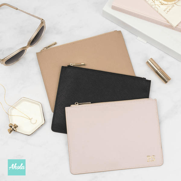 【Kara】Saffiano Leather Pouch 燙金壓字真皮小袋