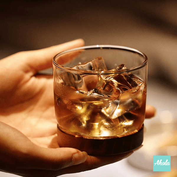 【Yamagata】Whiskey Glass Cup with Wooden Base 玻璃酒杯連木托