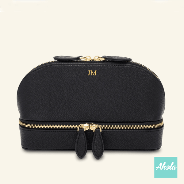【Maison】Genuine Leather Dual Travel Organizer 燙金壓字真皮旅行化妝/飾品盒