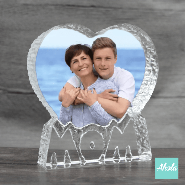 【MOM】Heart Shaped Crystal Glass Customized Photo Frame 心形水晶玻璃相框