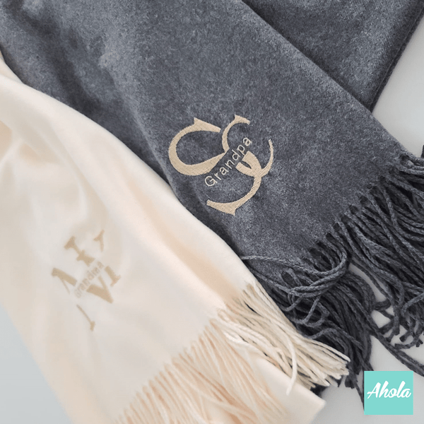 【Asos】Embroidery name/phrase Cashmere silk scarf 繡英文字母/ 字句蚕絲羊絨圍巾