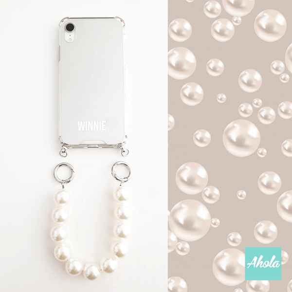 【Faux Pearl】Mirror Lanyard iPhone Case 人造珍珠掛繩自訂名字鏡面電話殼
