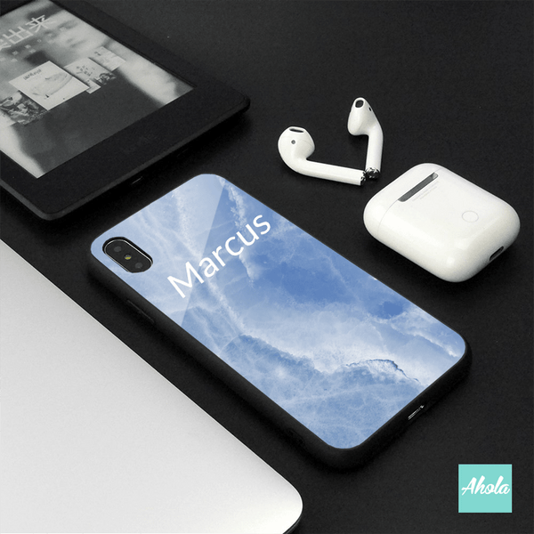 【Marble III】Black bumper tempered glass phone Case 雲石紋黑色全包邊玻璃名字電話殼 📣由於農曆新年假期關係, 此產品最遲在1月28號落單/付款, 2月10號左右完成寄出, 而1月29號至2月14號落單將會在3月頭/中寄出 - Ahola