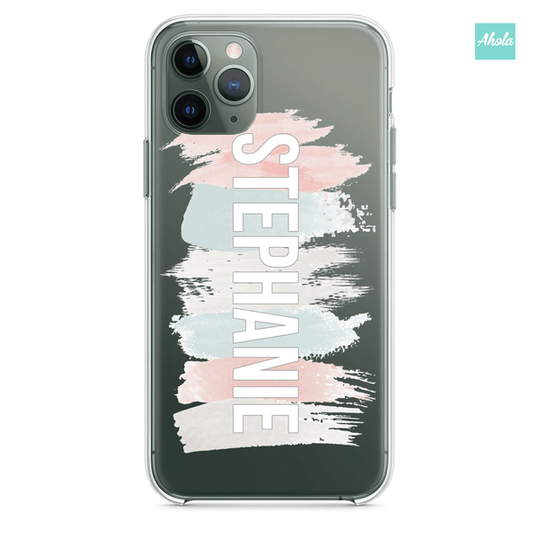 【Brush Stroke】Soft PU transparent phone case 彩色筆刷名字透明電話軟殼 - Ahola