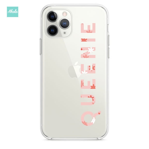 【Pink Florals】Soft PU transparent phone case 粉色小花名字透明電話軟殼 - Ahola