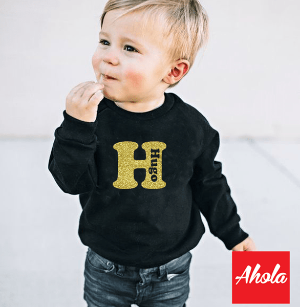 【Initial name】Crew Neck Sweatshirt 閃粉燙畫系列 - Ahola