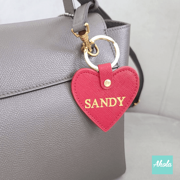 【Cuore】Embossed Saffiano Leather Heart Keyring 心形十字壓紋牛皮鑰匙圈