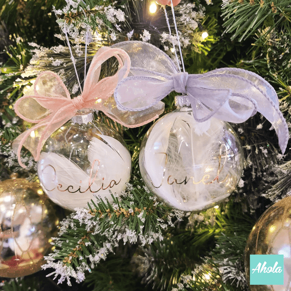 【Jingle】8cm Personalized Christmas Glass Ball ornament with feathers 羽毛聖誕樹裝飾玻璃球