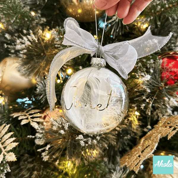 【Jingle】8cm Personalized Christmas Glass Ball ornament with feathers 羽毛聖誕樹裝飾玻璃球