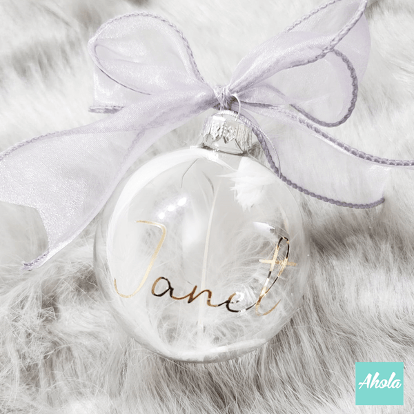 【Jingle】8cm Personalized Christmas Glass Ball ornament with feathers 羽毛聖誕樹裝飾玻璃球