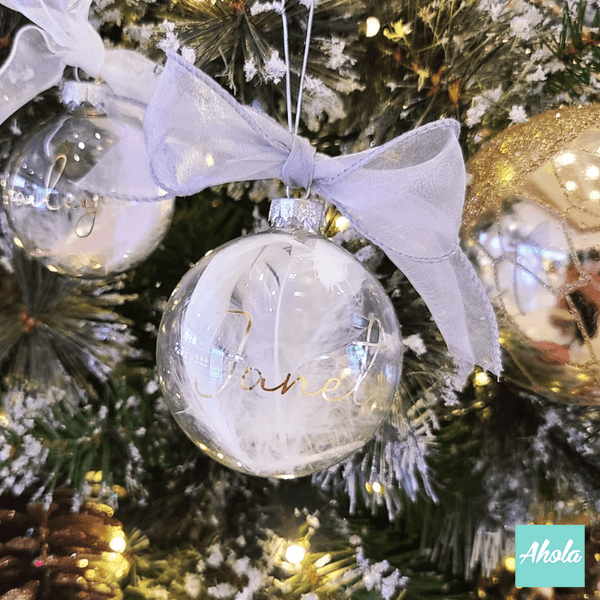 【Jingle】8cm Personalized Christmas Glass Ball ornament with feathers 羽毛聖誕樹裝飾玻璃球