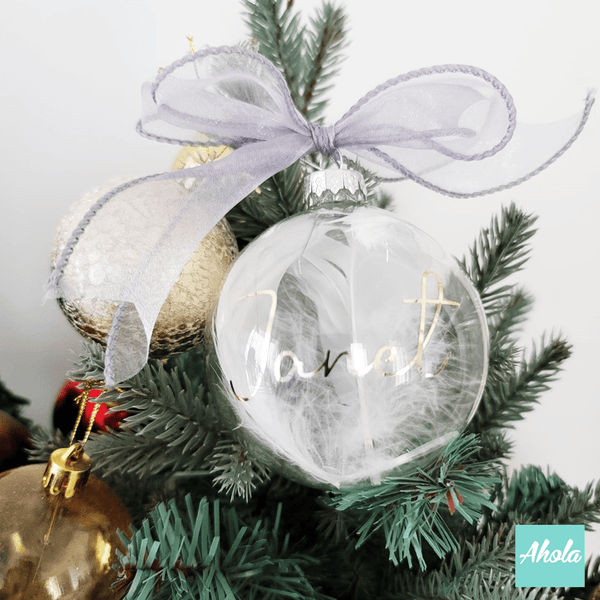 【Jingle】8cm Personalized Christmas Glass Ball ornament with feathers 羽毛聖誕樹裝飾玻璃球