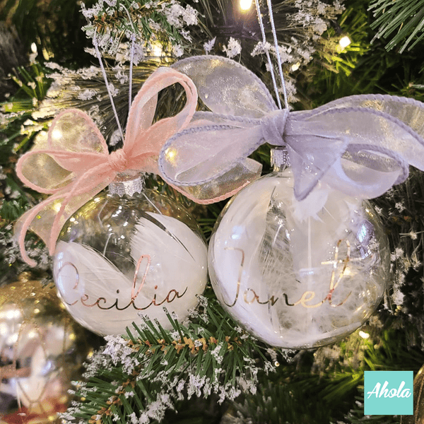 【Jingle】8cm Personalized Christmas Glass Ball ornament with feathers 羽毛聖誕樹裝飾玻璃球